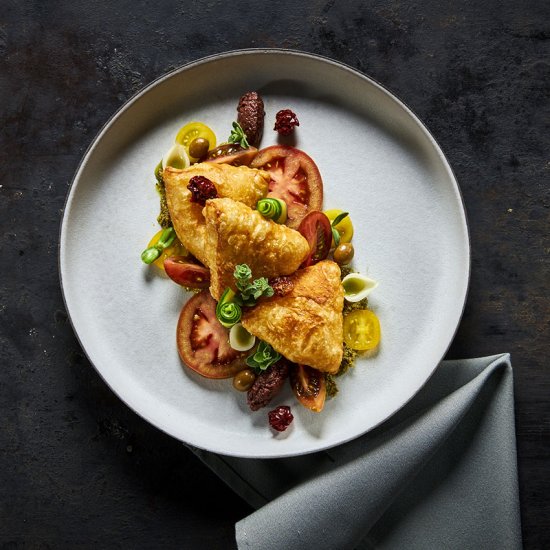 Greek feta cheese (PDO), olives, tomato, peppers & herbs, Korelas pies